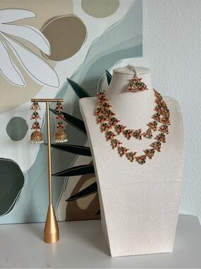 Red and Green Necklace with Earrings & Tikka